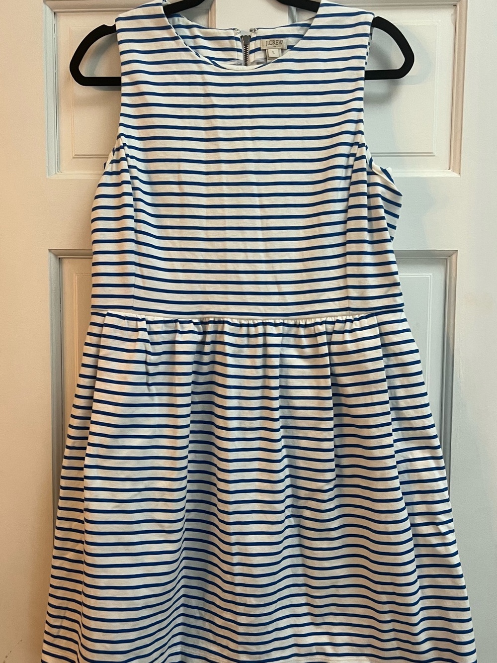 J. Crew Factory White w Blue Striped Sleeveless Dress w pockets